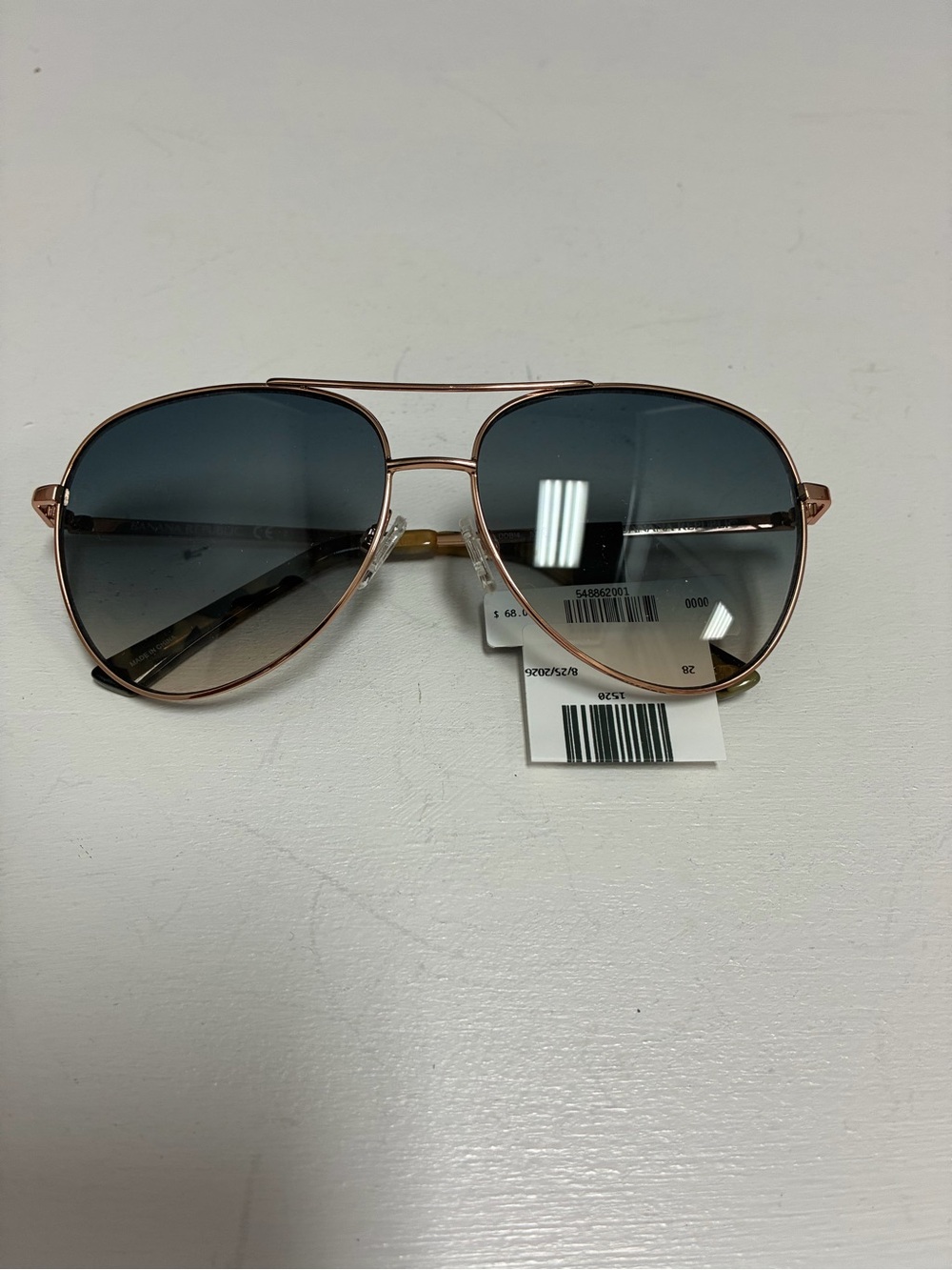 NWT Banana Republic Gold Aviator Sunglasses with Gradient Grey Lenses